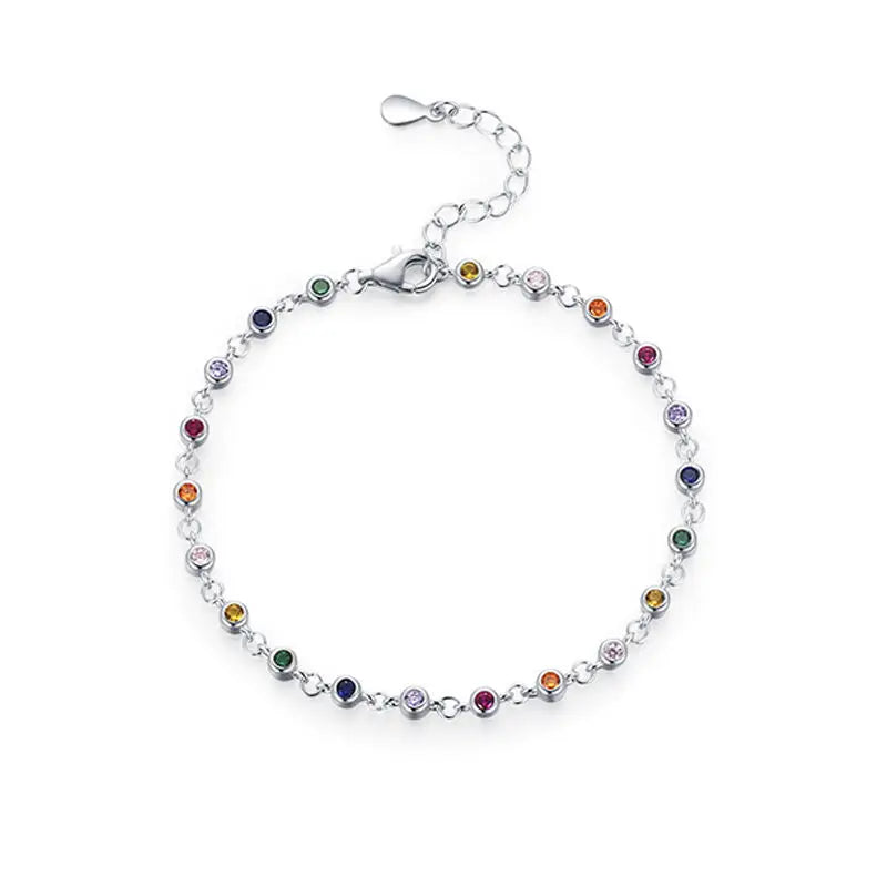 Daidan Colorful Stone Bracelet 925 Silver Bracelet Women Candy Colorful Cz Rainbow Bracelet