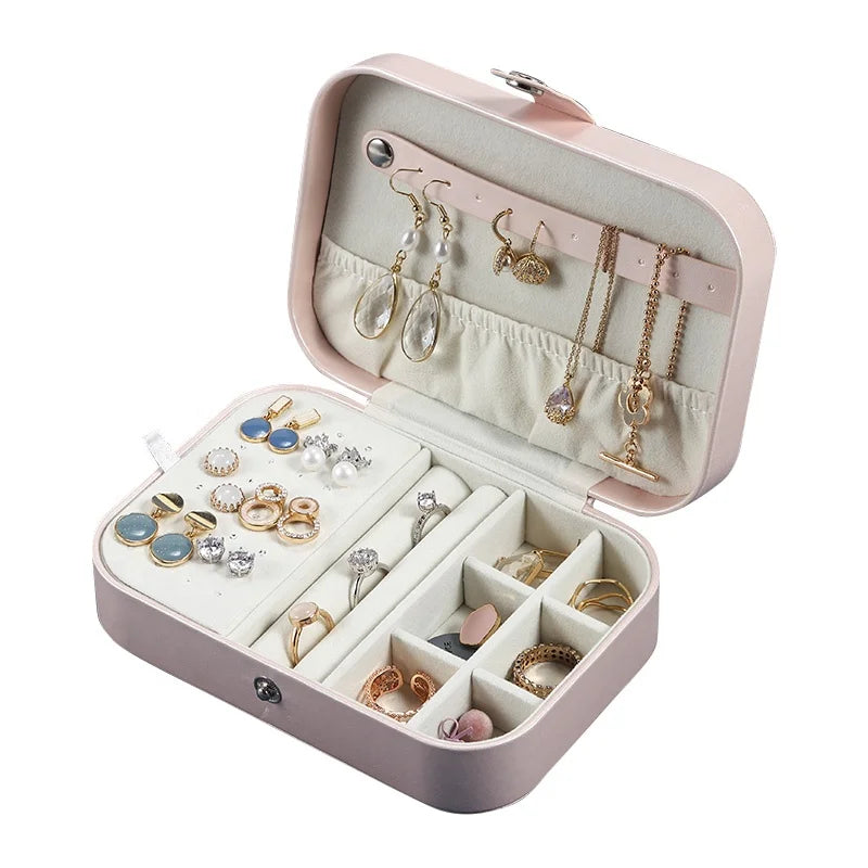PU Leather Small Jewelry Box Portable Travel Jewellery Storage Case Wholesale Custom Logo Girls Necklace Ring Earring Organizer