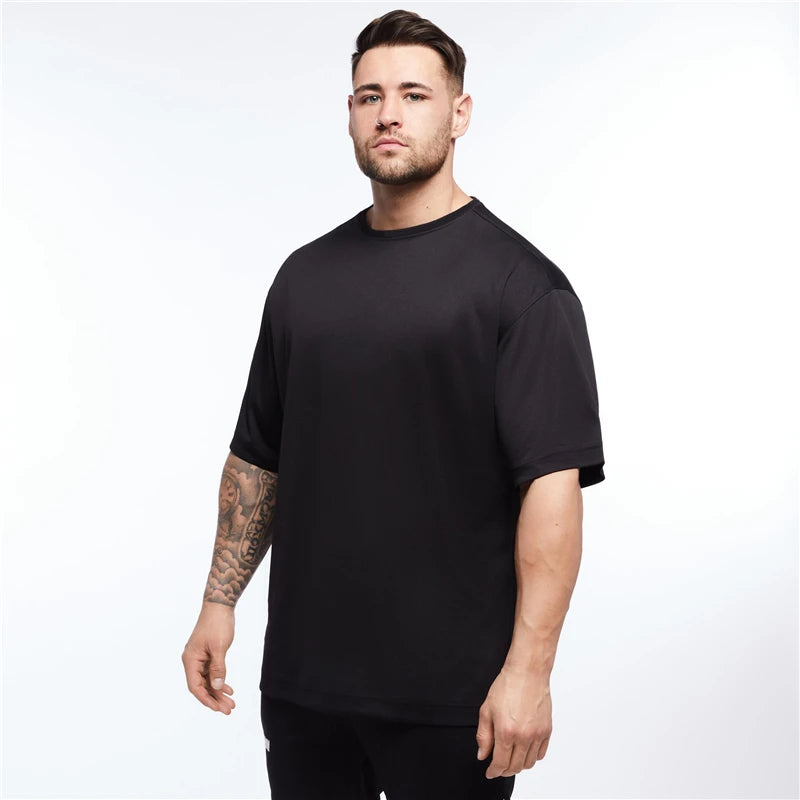 OEM/ODM Oversized Loose Bodybuilding Fitness T-Shirt Men Running Sport Short Sleeved Shirt Mesh Breathable Quick Dry Gym Clothes