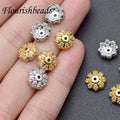 Jewelry Findings Gold Rhodium Plated CZ Pave Flower Bead