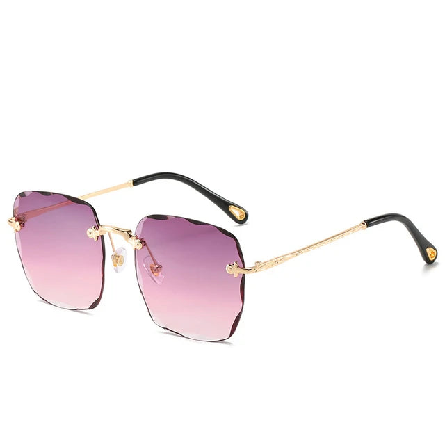 New Luxury UV400 Oversize Square Sunglasses for Women and Men Gold Metal Frame Rimless Gradient Sun Glasses