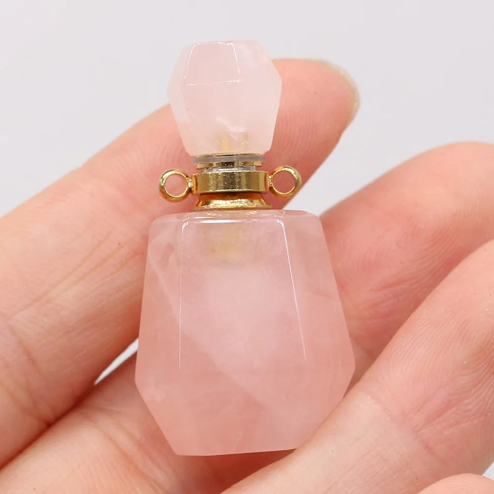 Hongzhuo Natural Gemstone Crystal Rose Quartz Perfume Bottle Necklace