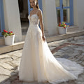 11888# Elegant Beach Bohemian Spaghetti Straps Wedding Dress A-Line Sparkle Tulle V Neckline Lace Wedding Dress Bridal Gown