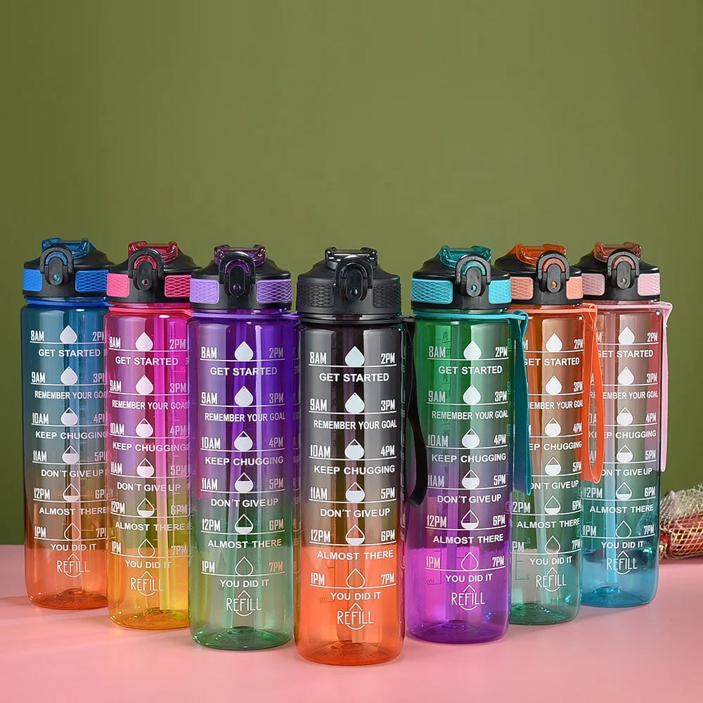 Large Capacity 1L Two-Color BPA-Free PC Material Sports Water Bottle 32oz Machine Travel Coating Fitness Drinkware Straw Type