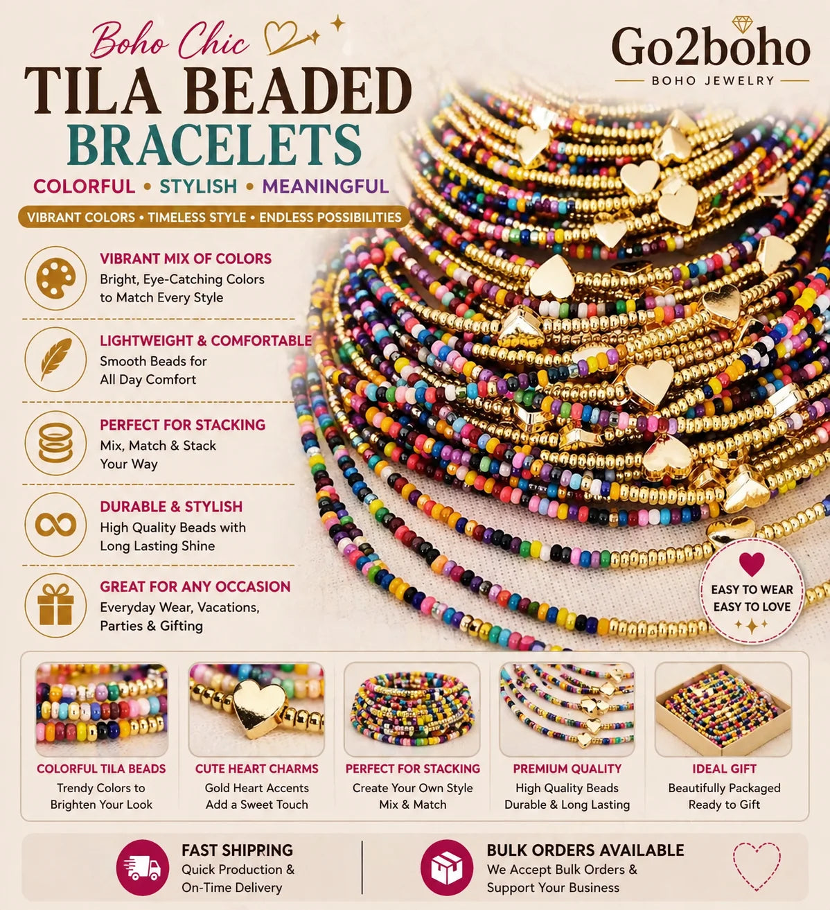 Go2boho Colorful Choker  for Fashion Women Beaded Handmade Gold Heart Charm Chain Bohemian Necklaces Jewelry Summer Trendy