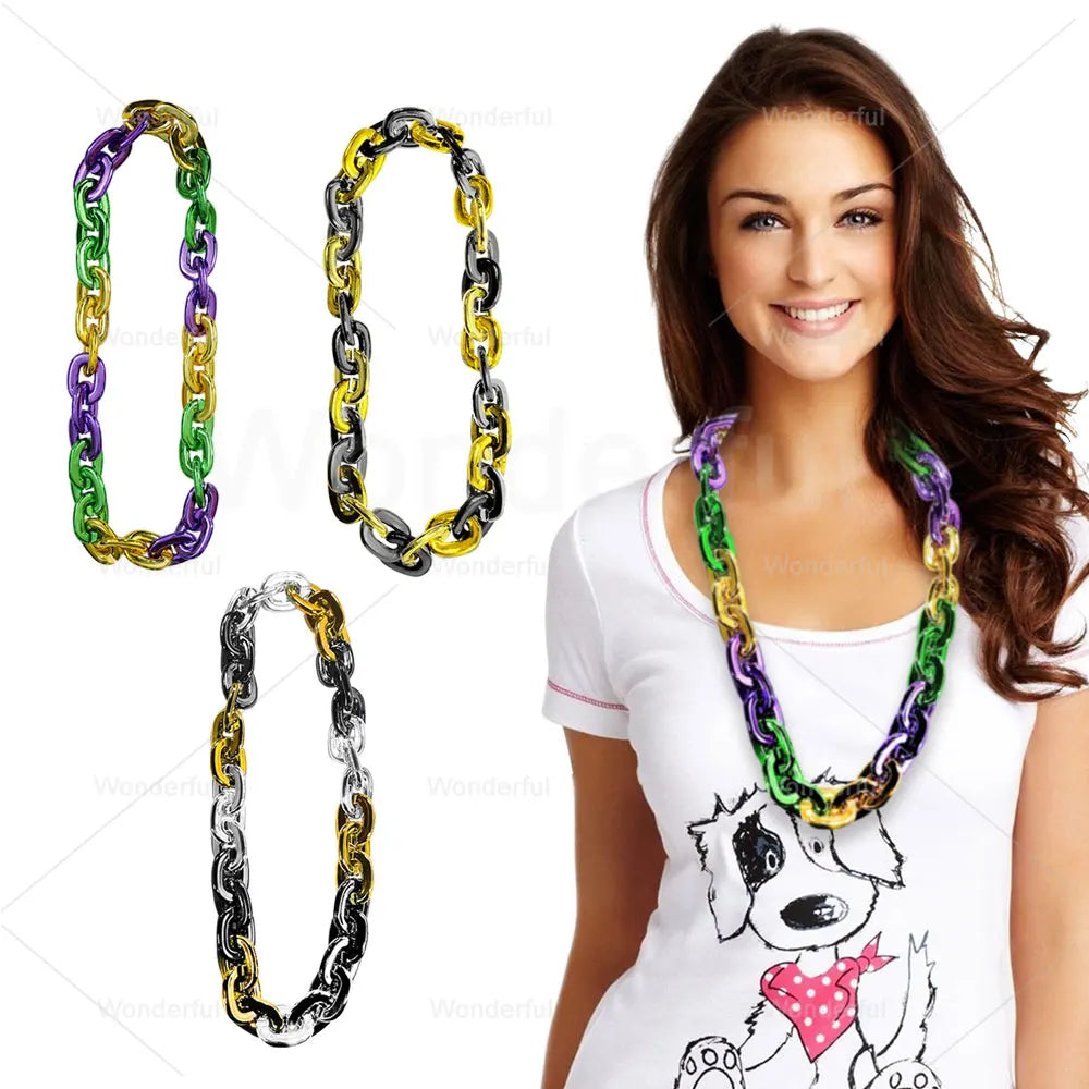 Hip Hop Style Electroplated Chain Fashion Jewelry Colored Hard Plastic Chain Necklace for Mardi Gras Party Decoration