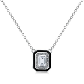 Dylam Trendy Statement Black Cz Cubic Zirconia Square Necklace Elegant Sterling Silver 925 Women Zircon Necklaces Jewelry Set