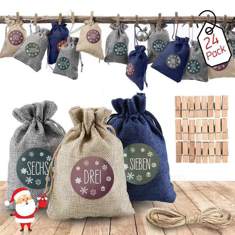Christmas Advent Calendar Bags for Filling 1-24 Advent Numbers Stickers  Gift Bags Christmas Calendar