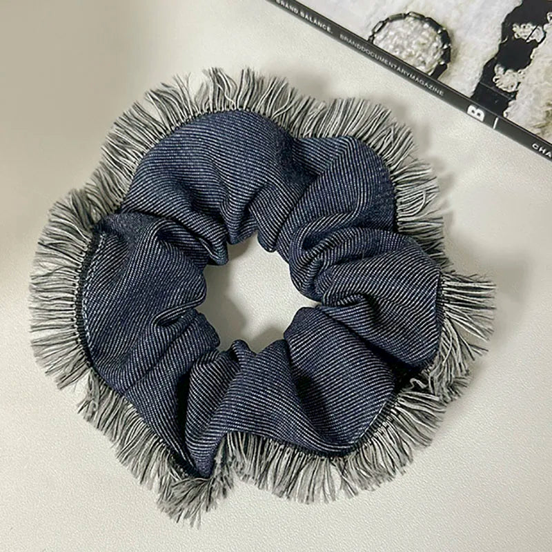 Wholesale Fashion 15cm Big Large Size Elastic Hair Ties Denim Classic Hair Scrunchies Hair Bands for Women