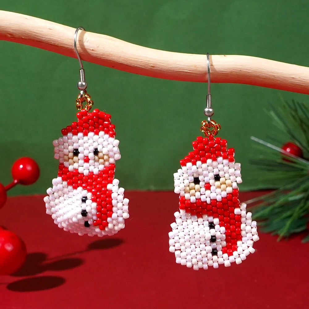 Go2boho Delicate Snowman Braided Glass Beaded Drop Earrings 1-Pair Winter Women's Fashion Wholesale Christmas Gifts for Friends
