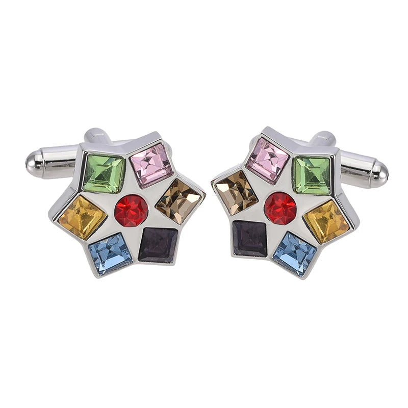 Wholesale Flower Design Crystal Diamond Elegant Cufflinks Custom Mens Suit Shirt Fashion Accessory Wedding Tuxedo Trendy Jewelry