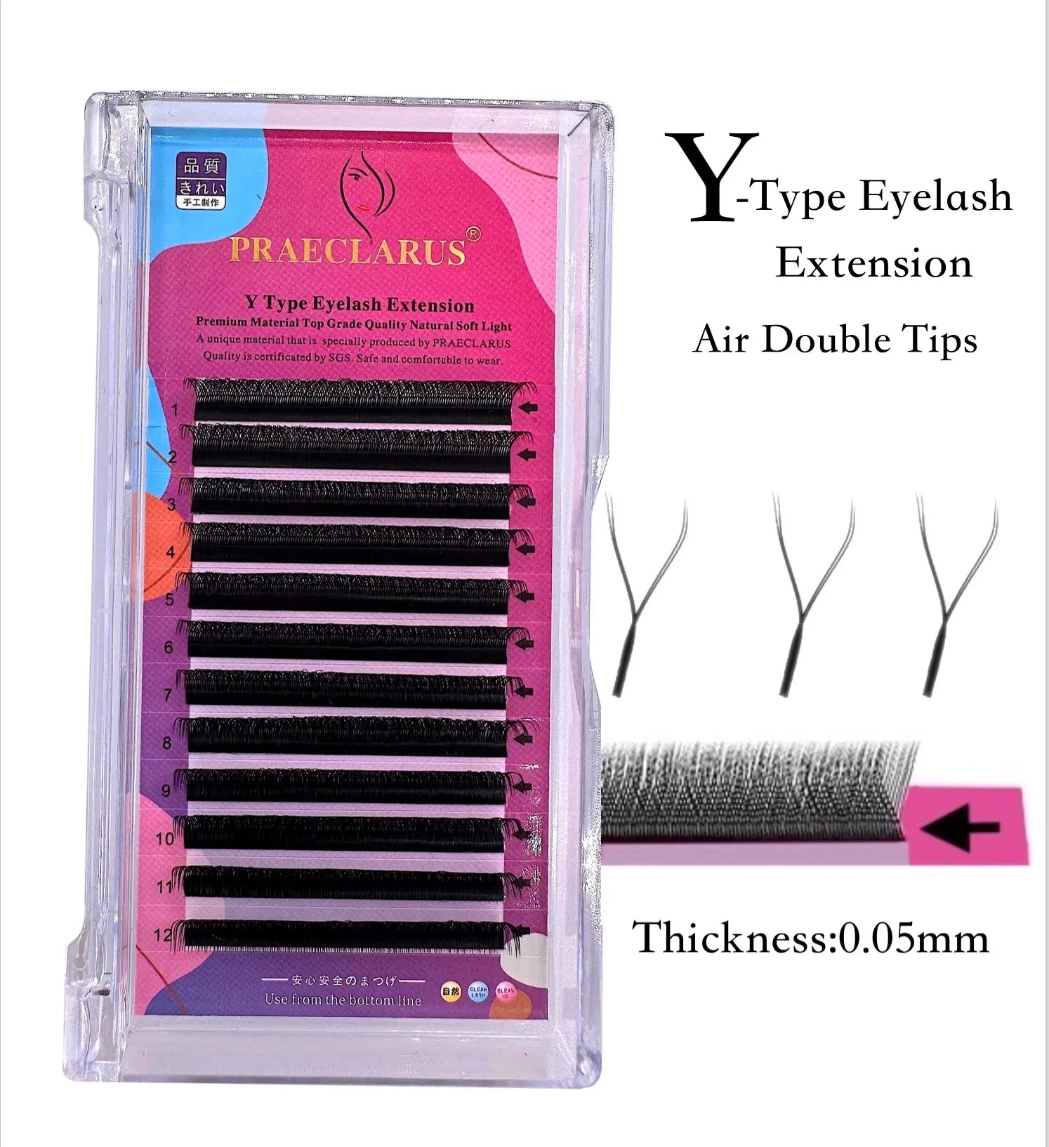 Natural Soft 0.05mm Matte Black YY Shaped Premade Fan Lashes Eyelash Extension Supplies for Volume Lashes