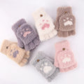 Women Cute Cat Claw Paw Plush Mittens Warm Soft Plush Short Fingerless Fluffy Bear Cat Costume Half Finger Gloves