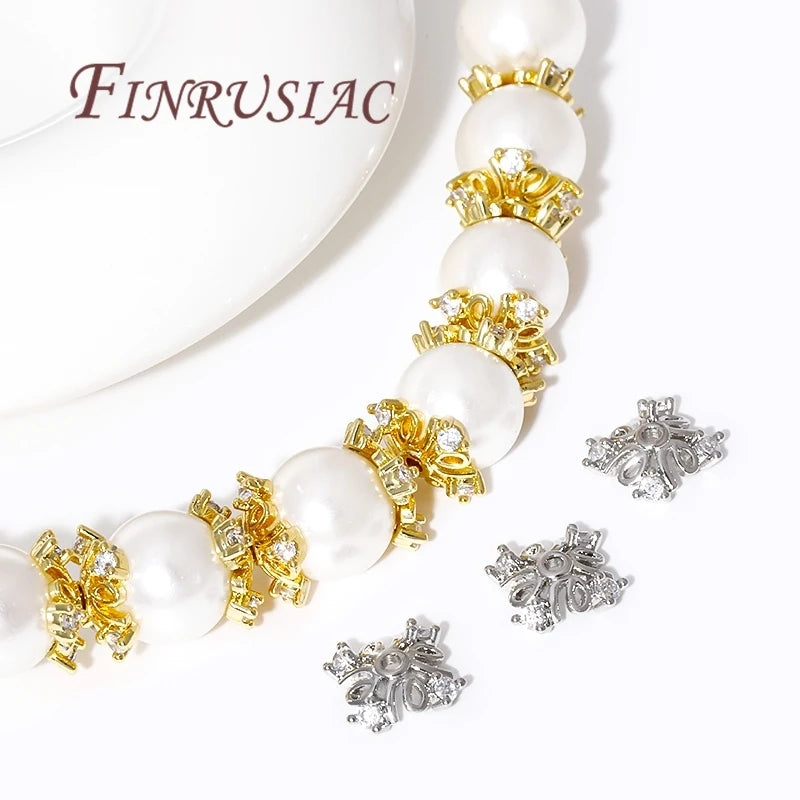 18K Gold Plated Brass Square Zircon Bead Caps for DIY Jewelry Making Separators Bracelets Accessories Findings