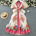LW01001 2025 New Fashion Printed Short Sleeve Dress Women'S Spring Suit Collar Design Small Long Skirt Floral Dress