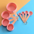 Plastic Measuring Spoons and Cup Set 8-piece Nesting Measure Cup with Stainless Steel Handle Coffee Powder Baking Kitchen Gadget