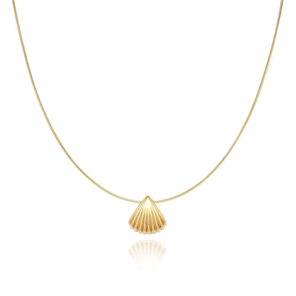 Joolim Jewelry Trendy 18K Gold Plated Summer Holiday Shell Pendant Snake Chain Stainless Steel Necklace for Gift Fashion Jewelry