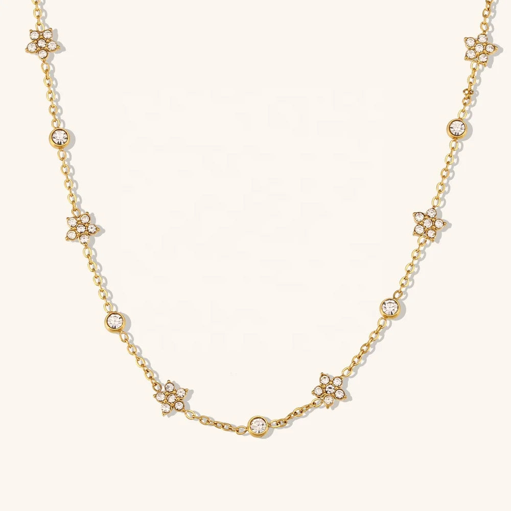 Dingran Waterproof Jewelry Zircon Chain Flower Necklace Gold Plated Stainless Steel Jewelry