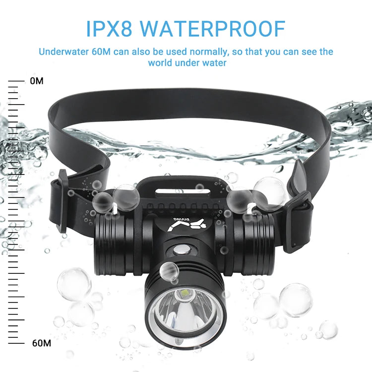 Aluminum 10W High Power 60M Underwater Waterproof Headlamp Lamp Diving Headtorch