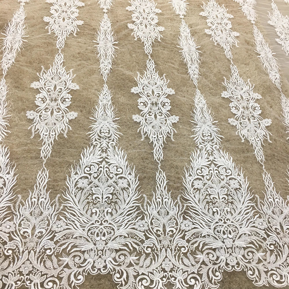 Luxurious Beading Lace Fabric With Sequins Elegant Shiny Embroidery French Mesh Lace for Wedding Dress