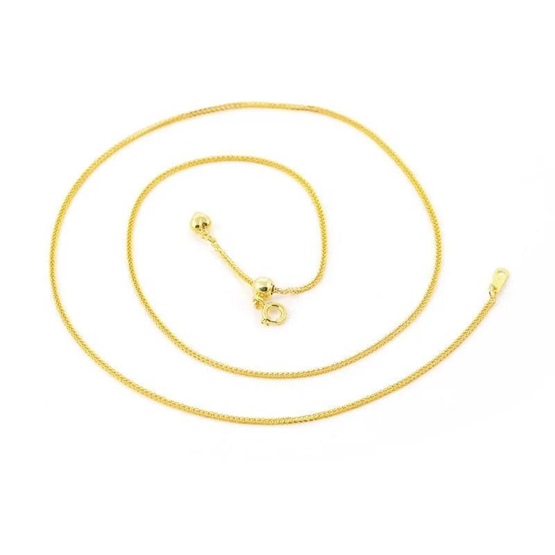 HOT Fashion Jewelry Gold Plated Adjustable S925 Sterling Silver Chain Woven Necklace Retractable Chopin Chains 1/1.2/2mm 50-66cm
