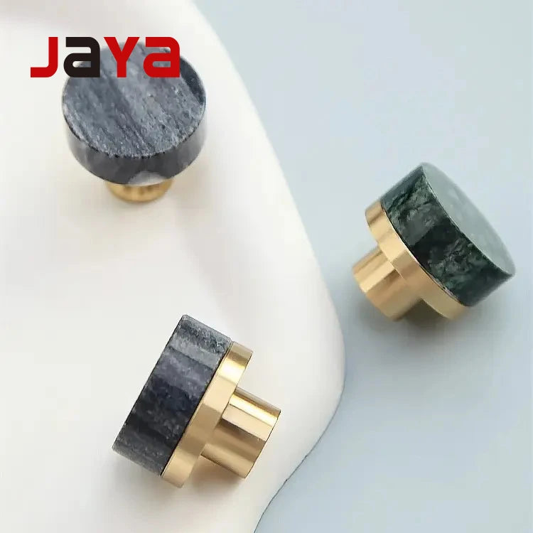 JAYA Natural Door Knob Stone Marble Brass Cabinet Drawer Knobs Cupboard Dresser Drawer Pulls Handles Knobs Furniture Door Handle