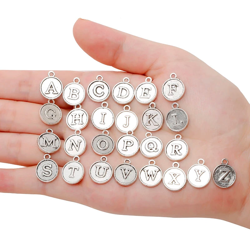26pcs/set Letter A~Z Alphabet Charms Flat Round Disc Double Sided Alloy Charms for Jewelry Making DIY Bracelet Necklace S205