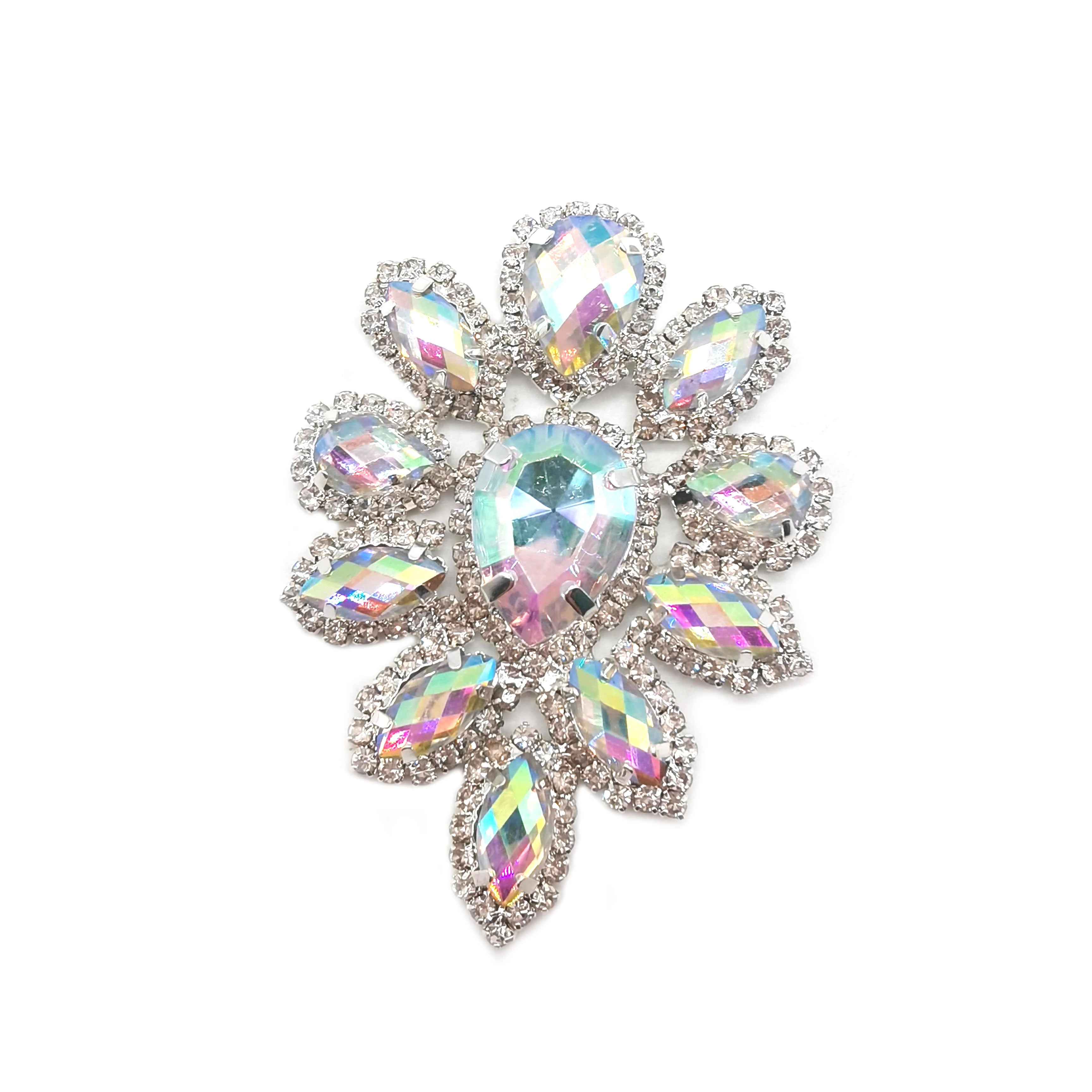 Luxury Silver Metal Crystal AB Rhinestone Applique Rhinestone Embellishments Sew on Bling Rhinestone Applique for Dress