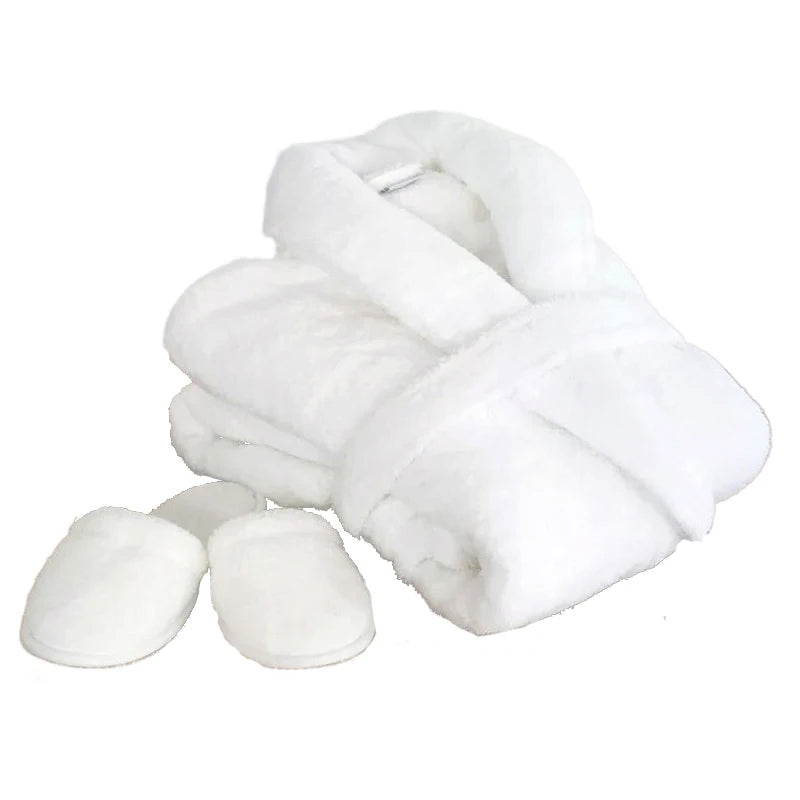 Custom Plain White Terry Toweling Bathrobe 100% Cotton Thermal Bath Robe and Slipper Set for Luxury 5 Star Hotel Spa Bathroom