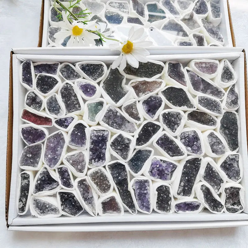 Raw Precious Crystals Carving Crafts Box Amethyst Geode Collection Healing Gemstone Amethyst Druzy Box