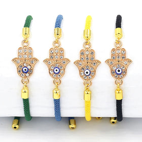 Wholesale Multi-color Milan Rope Hand Jewelry Shiny Zircon Bracelet Drip Oil Eyes Fatima Palm Bracelet Gifts for Women
