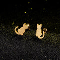 Cute Design 18K Gold Plated Cat Earrings 316L Stainless Steel Geometric Animals Cat Stud Earrings for Girl Party