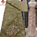 Hot Sale French Tulle Embroidered Net Fabric Luxury Handmade African Mesh Sequin Beaded Lace Fabrics for Nigeria Wedding Dress