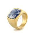 Factory Natural Stone Man Ring Jewelry Gold Plated Stainless Steel Lapis Lazuli Tiger Eye Turquoise Ring for Man