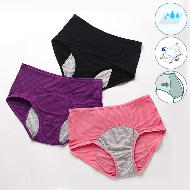 Dropshipping Women's High Cut Cotton Knitted Panties Plus Size Underwear with 3 Layer Leak Proof Design for Menstrual for Period