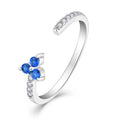 925 Sterling Silver Blue Zirconia Adjustable Stackable Ring Rhodium Plated Classic Style for Women for Wedding or Party