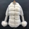 Ladies Slim2022 Fleece Winter Short Fox Fur Coat Warm Wool Puff Sleeve Jacket Knitted Real Fur Sweater Cardigan for Women