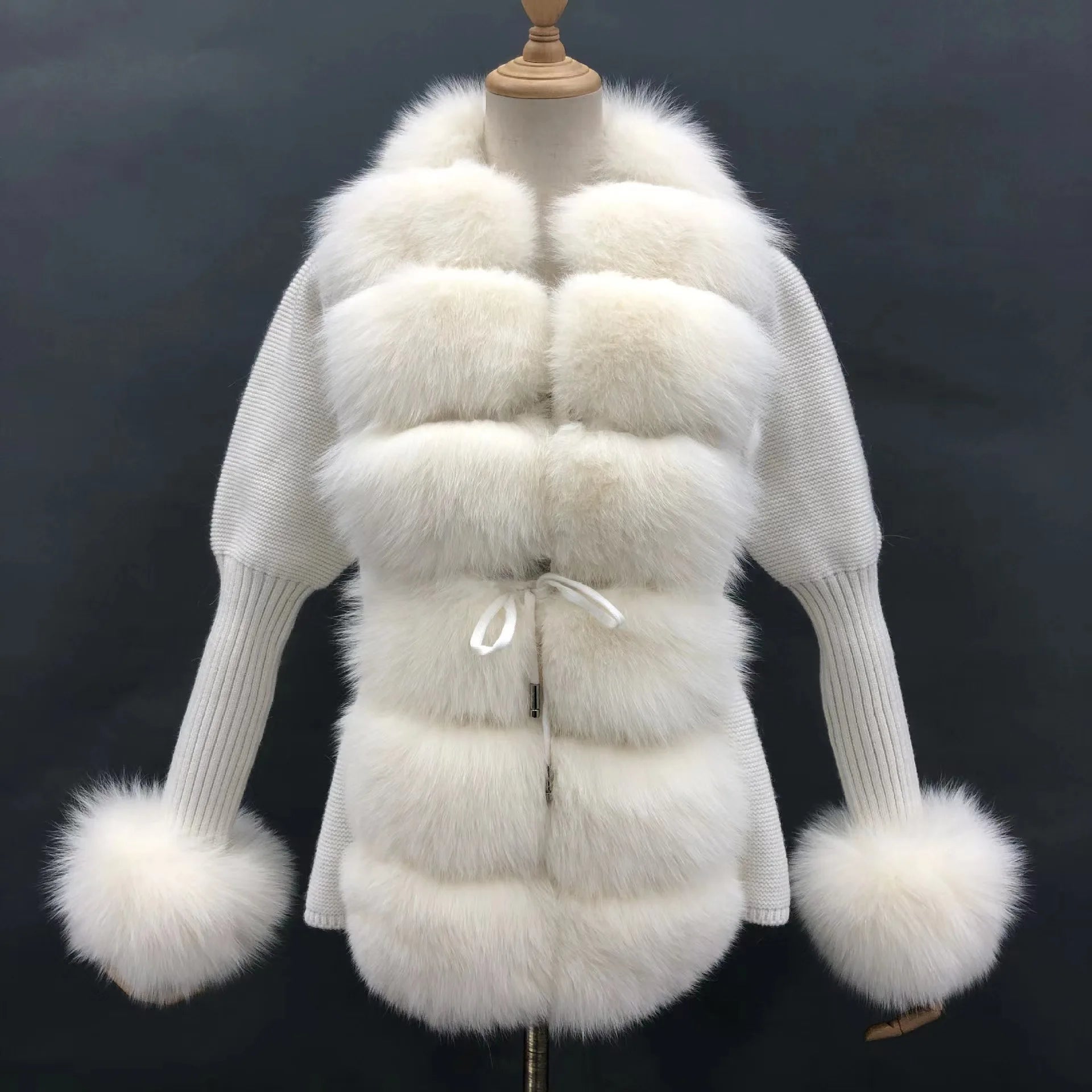Ladies Slim2022 Fleece Winter Short Fox Fur Coat Warm Wool Puff Sleeve Jacket Knitted Real Fur Sweater Cardigan for Women
