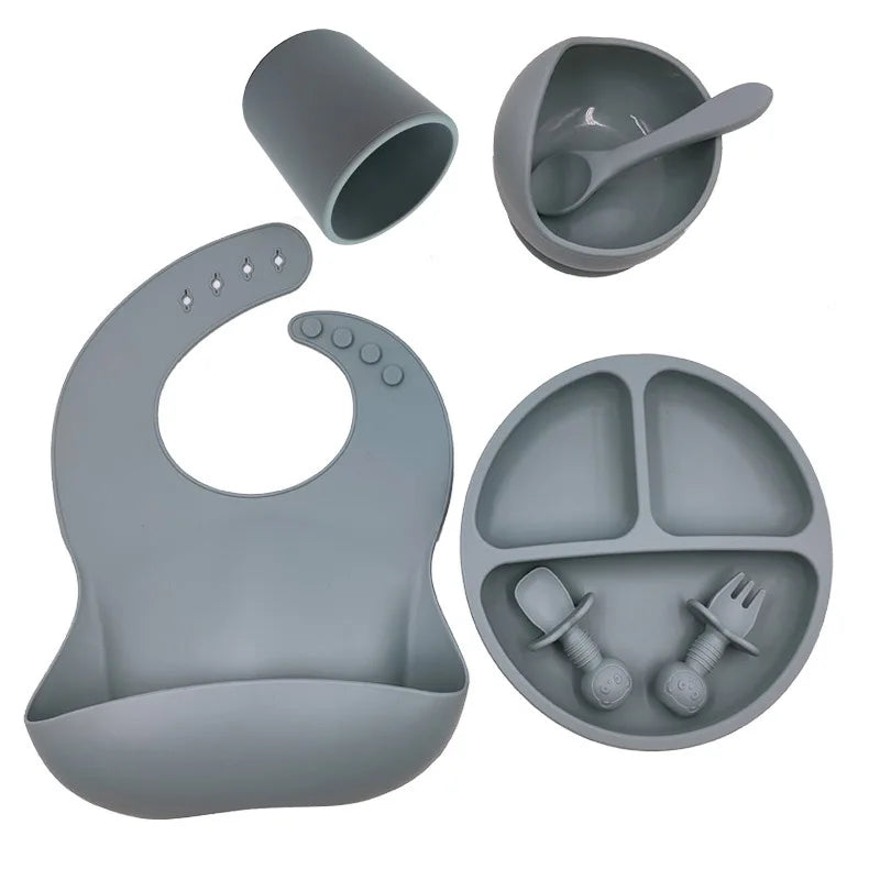 BPA Free New Born Baby Feeding Plate Gift Set Waterproof Silicone Bibs Kids Dining Product