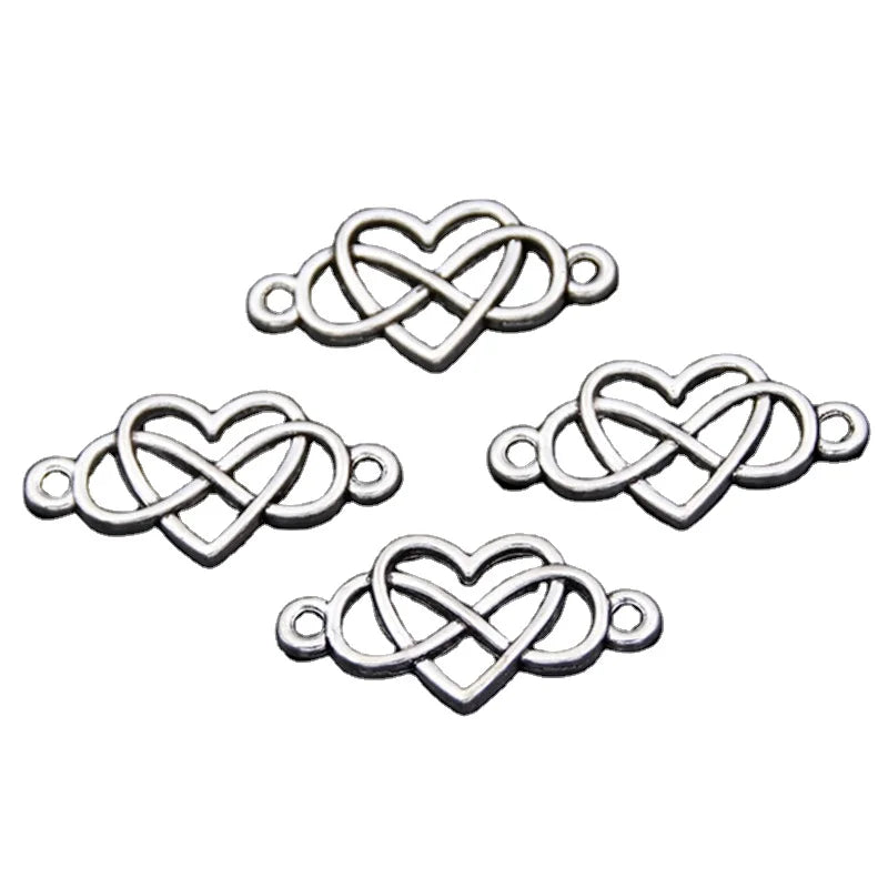 100Pcs Cute Zinc Alloy Love Heart Infinity Charms Connector Pendant for DIY Handmade Anklet Bracelet Jewelry Making Gift Giving