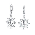 Tropical Beach Vacation Honeymoon Nautical Boat Ship Wheel Anchor Dangle Earrings Lever Back for Women Teen 925 Sterling Silver