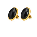 High Quality Elegant Women Stainless Steel Gem Oval Agate Studs Earrings