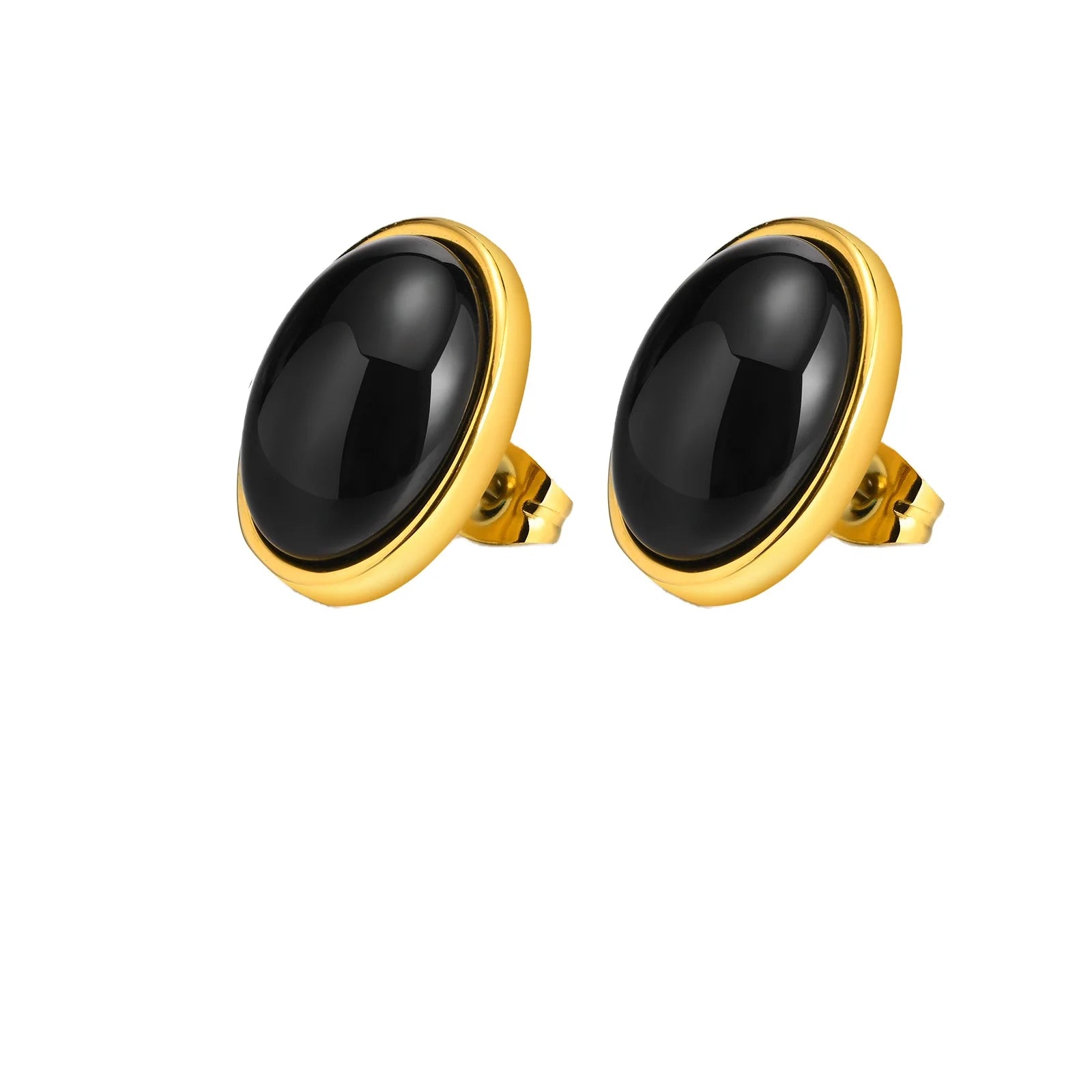 High Quality Elegant Women Stainless Steel Gem Oval Agate Studs Earrings
