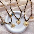 Trendy Fashionable Stainless Steel Pendant Leopard Print Velvet Rope Women's  Gold Plated Moon and Sun Necklace Necklace