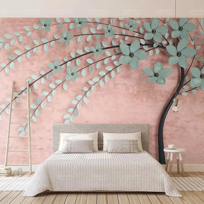 3D Three-Dimensional Relief Flower Wallpaper Tv Sofa Background Wall Mural Light Luxury Wall Covering