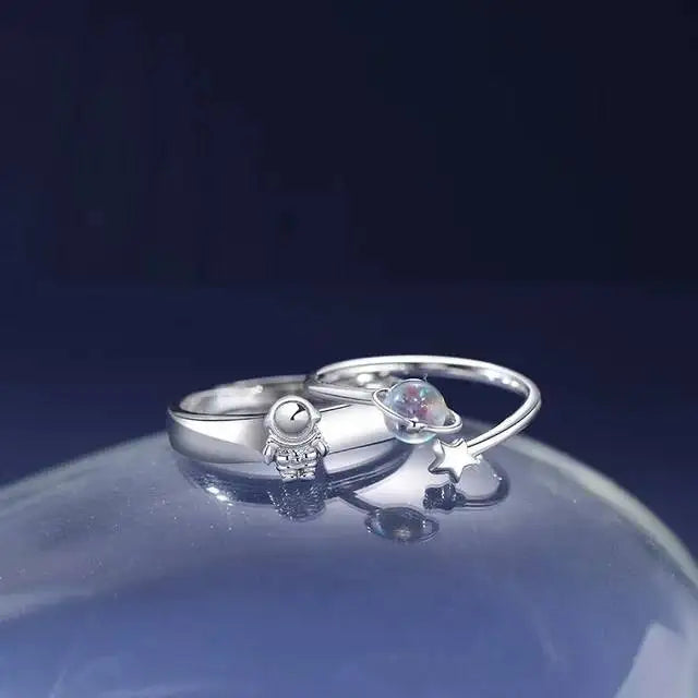 Couple Astronaut Planet Ring Couples Accessories Spaceman Moon Ring Star Moon Finger Ring for Lover Men Women Jewelry