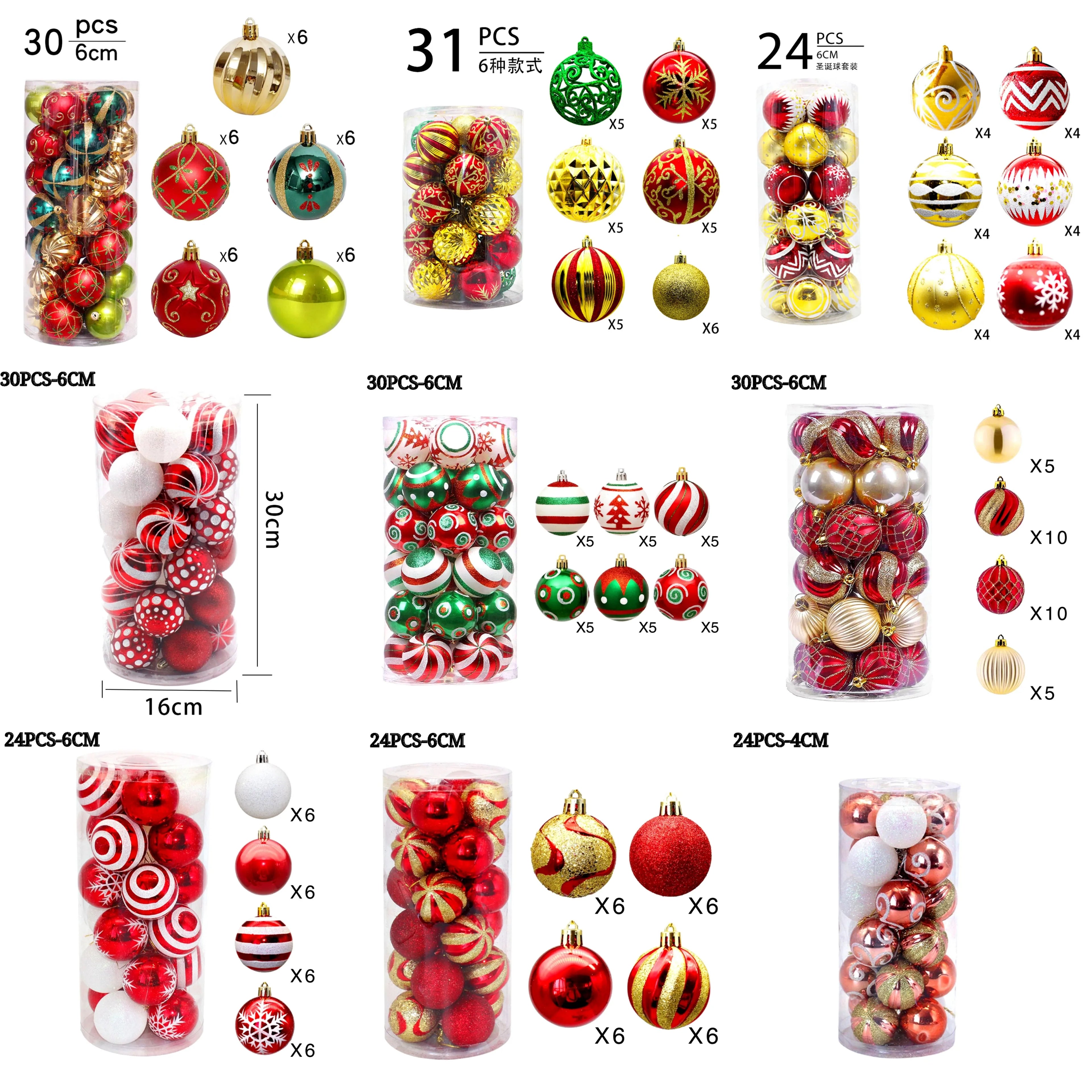 3cm 4cm 6cm 8cm Christmas Tree Hanging Bauble Ball for Xmas Christmas New Year Party Home Hanging Drop Ornament Decorations Set