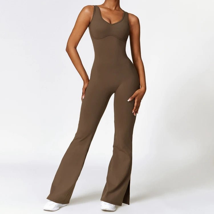 Ladies Heart-shaped Collar Flare Leggings Jumpsuit Body Shaping Skin Friendly Casual Dance Gymnastic Fashion Jumpsuit