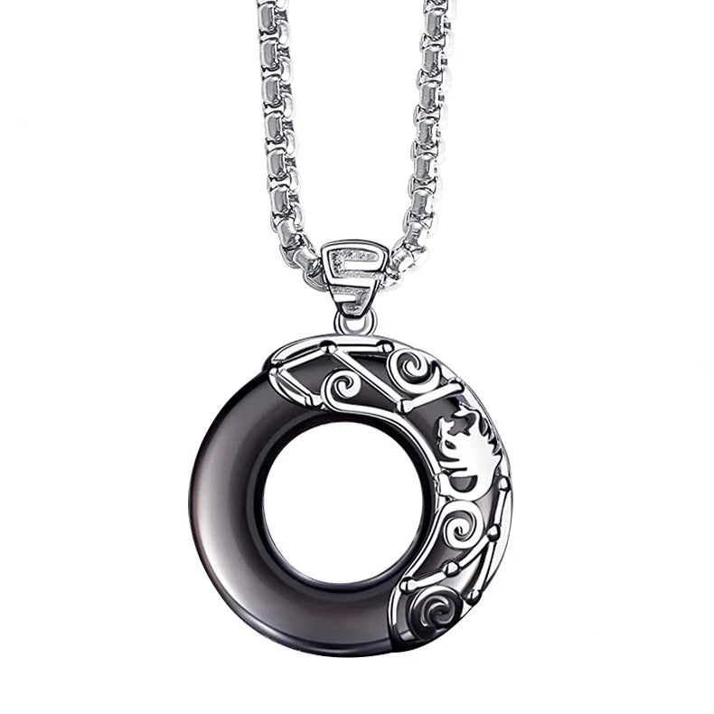 New Arrival Black Obsidian Natural Stone Pendant Necklaces S925 Silver Zodiac Sign Necklace for Men Jewelry