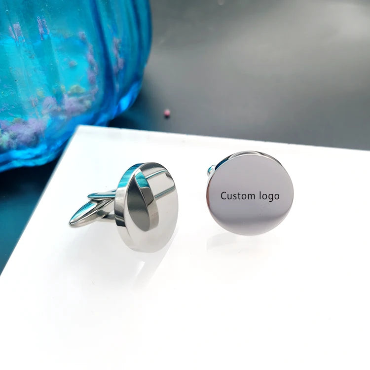 Factory Wholesale High-end Cufflinks Stainless Steel Round Cufflink Custom Logo Clothing Cufflinks for Men Women